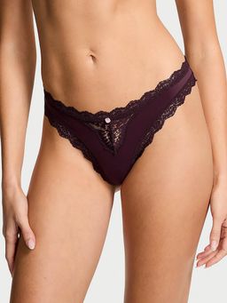 Victoria's Secret - Dream Angels Lace-Trim Thong Panty Purple