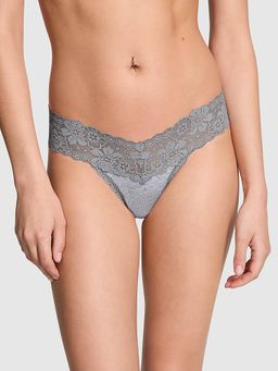 Victoria's Secret - PINK Wink Lace-Trim Thong Panty Grey