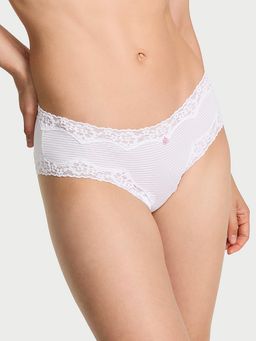 Victoria's Secret - The Lacie Cotton Shadow Stripe Lace-Waist Cheeky Panty White