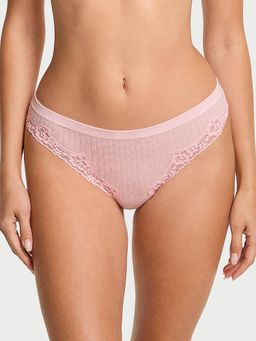 Victoria's Secret - Seamless Rib Lace-Trim Thong Panty Pink