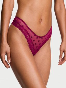 Victoria's Secret - Very Sexy Sheer Heritage Dot Lace-Trim Thong Panty Purple