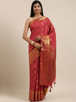 Mimosa - Women Kanjivaram Style Silk Saree With Unstitched Blouse