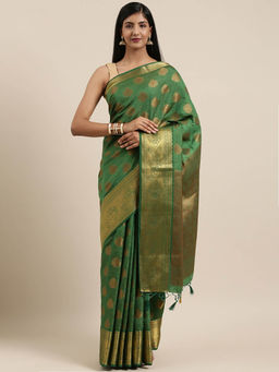 Mimosa - Kanchipuram Style Art Silk Saree Green With Unstitched Blouse