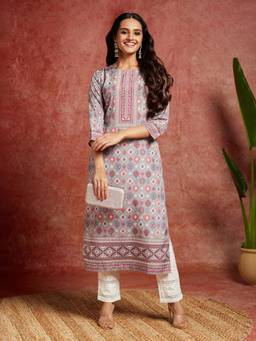 Libas - Multi-Color Crepe Ethnic Floral Printed Straight Kurta