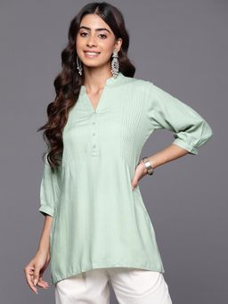 Libas - Women Green Woven Viscose Rayon Kurti