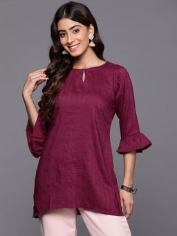 Libas - Women Wine Stripes Zari Silk Blend Kurti