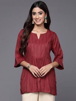 Libas - Women Woven Maroon Viscose Rayon Kurti