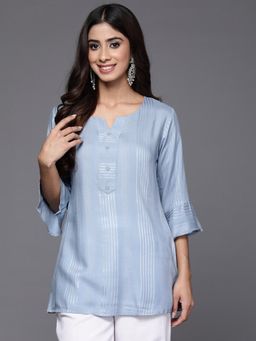 Libas - Women Blue Stripes Woven Viscose Rayon Kurti