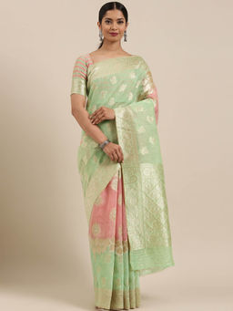 Mimosa - Women Banarasi Style Cotton Silk Saree With Unstitched Blouse