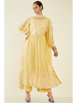 Soch - Women Yellow Georgette Embellished Sequined Suit (Set of 3)