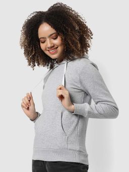 Campus Sutra - Womens Grey Sweatshirt With Hoodie
