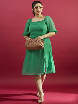 KASSUALLY - CURVE BY KASSUALLY Women Green Square Neck Midi Dress