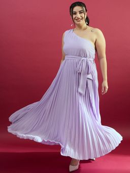 KASSUALLY - CURVE BY KASSUALLY Women Lavender One Shoulder Maxi Dress with Belt