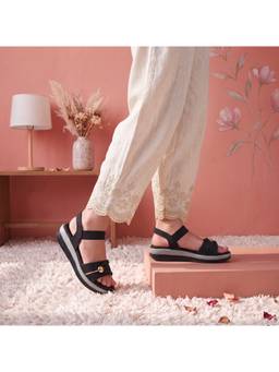 ZELION - Women Black Synthetic Sandals