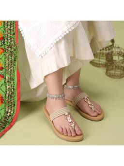 ZELION - Women Beige Synthetic Sandals