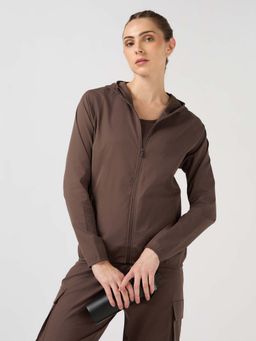 Technosport - Brown Solid/Plain Hooded Casual Hoodie
