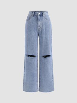 Cider - Solid Ripped Wide Leg Jeans