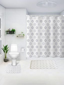 The Better Home - Shower Curtain & Bathmat Set Black White Dotted Flowers