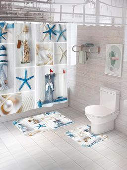 The Better Home - Shower Curtain & Bath Mat Set (3Pc) Coastal Calm