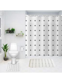The Better Home - Shower Curtain & Bathmat Set (Black & White Cross)