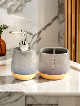 The Better Home - Poly Resin Soap Dispenser Set Grey Natural (Pack of 2)