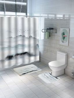 The Better Home - Shower Curtain & Bath Mat Set Misty Peaks