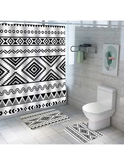 The Better Home - Shower Curtain & Bath Mat Set Noir Geometry