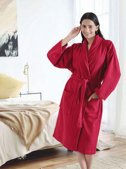 MYTRIDENT - Urban Comfort Bathrobes For Men & Women, 240 Gsm, Cotton Medium Tango Red