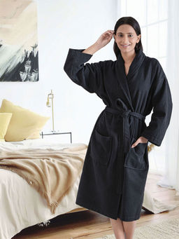 MYTRIDENT - Urban Comfort Bathrobes For Men & Women, 240 Gsm, Cotton Medium Shoe Black