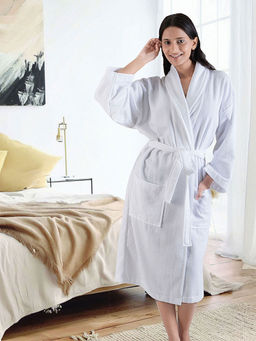MYTRIDENT - Urban Comfort Bathrobes For Men & Women, 240 Gsm, Cotton Large Bright White
