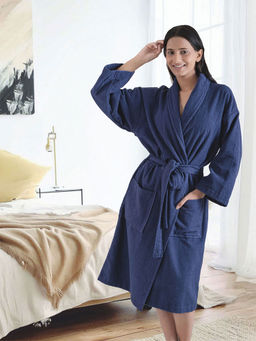 MYTRIDENT - Urban Comfort Bathrobes For Men & Women, 240 Gsm, Cotton Large Deep Cobalt