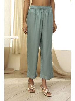 Biba - Women's Dull Green Viscose Rayon Straight Pant