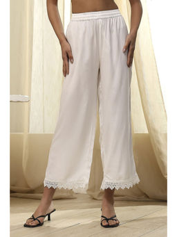 Biba - Women's Off White Viscose Rayon Straight Palazzos