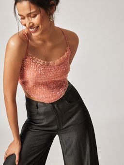 The Label Life - Coral Sequinned Cross Back Top