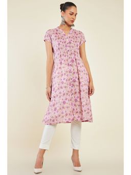 Soch - Womens Lavender Cotton Floral Kurta
