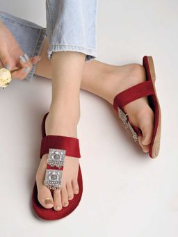 Shoetopia - Ethnic Jewel Detailed Cherry Flats for Girls