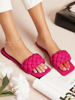 Shoetopia - Girls Magenta Braided Open Toe Flats