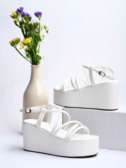 Shoetopia - Multi Straps Casual White Flatforms for Girls