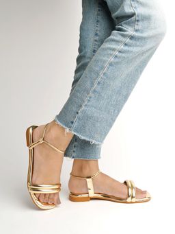 Shoetopia - Embellished Backstrap Golden Flat Sandals for Girls
