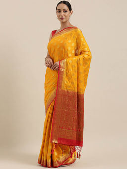 Mimosa - Mysore Silk Style Crepe Saree Yellow With Unstitched Blouse