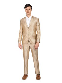 AD By Arvind - Men Beige Single Breasted Oxford Two Piece Suit (Set of 2)