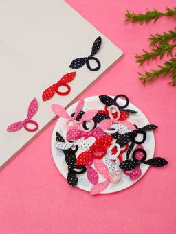 Stol'N - Pack of 24 Polka Dot Bunny Detailed Ponytail Rubber Bands - Multicolour