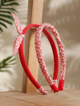 Stol'N - Pack of 2 Bunny Detailed Floral Printed Hair Bands - Red