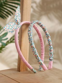 Stol'N - Pack of 2 Bunny Detailed Floral Printed Hair Bands - Pink