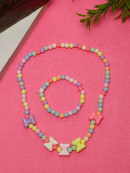 Stol'N - Bow Embellished Beaded Necklace & Bracelet Set - Multicolour
