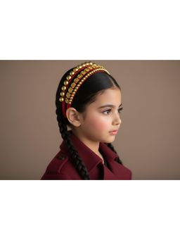 Choko - Santa Red & Gold Beaded Hairband Set for Girls - Pack of 3