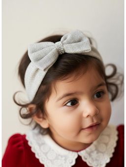 Choko - Shimmering Silver Knit Bow Headband for Girls - Elegant Christmas Party & New Year Accessory