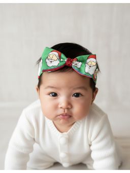 Choko - Santa Bow Headband for Babies, Girls, Kids - Festive Printed Christmas Hair Accessory, Green