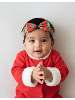 Choko - Christmas Tree Bow Headband for Baby, Girls, Kids - Festive Printed Hair Accessory, Red