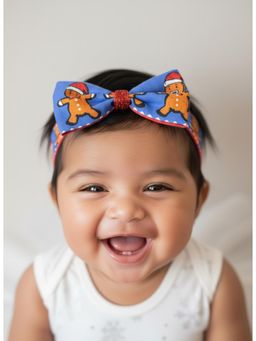Choko - Gingerbread Bow Headband for Baby, Girls - Festive Christmas Hair Accessory for Kids, Blue